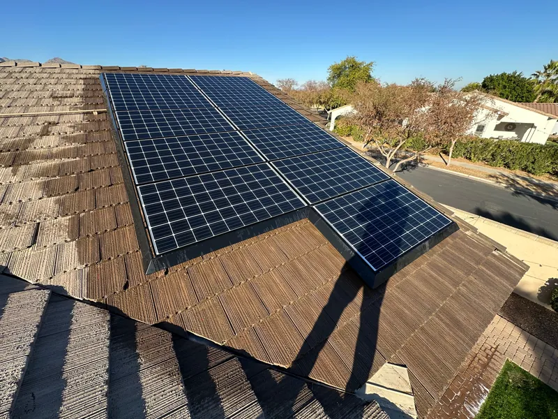 Finished solar panel reset on a new tile roof in Buckeye, Arizona