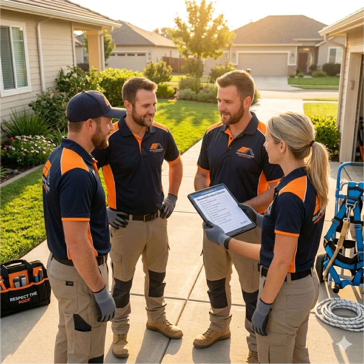 Solar Detach & Reset crew reviewing project checklist before a job