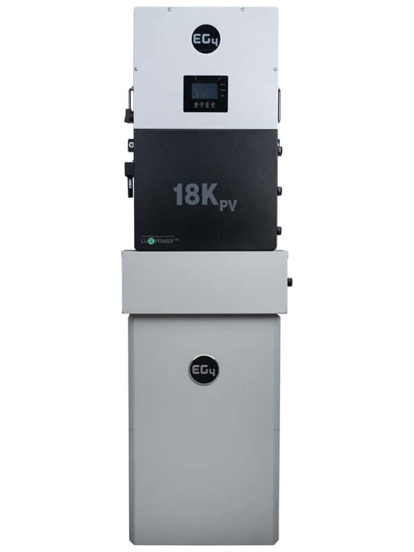 EG4 Battery Backup System with display and specifications, designed for energy storage and integration with solar arrays in Arizona.