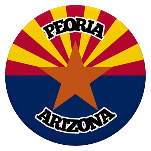 Peoria, Arizona logo featuring a star and sunburst design, representing the city's identity and connection to local solar panel services.