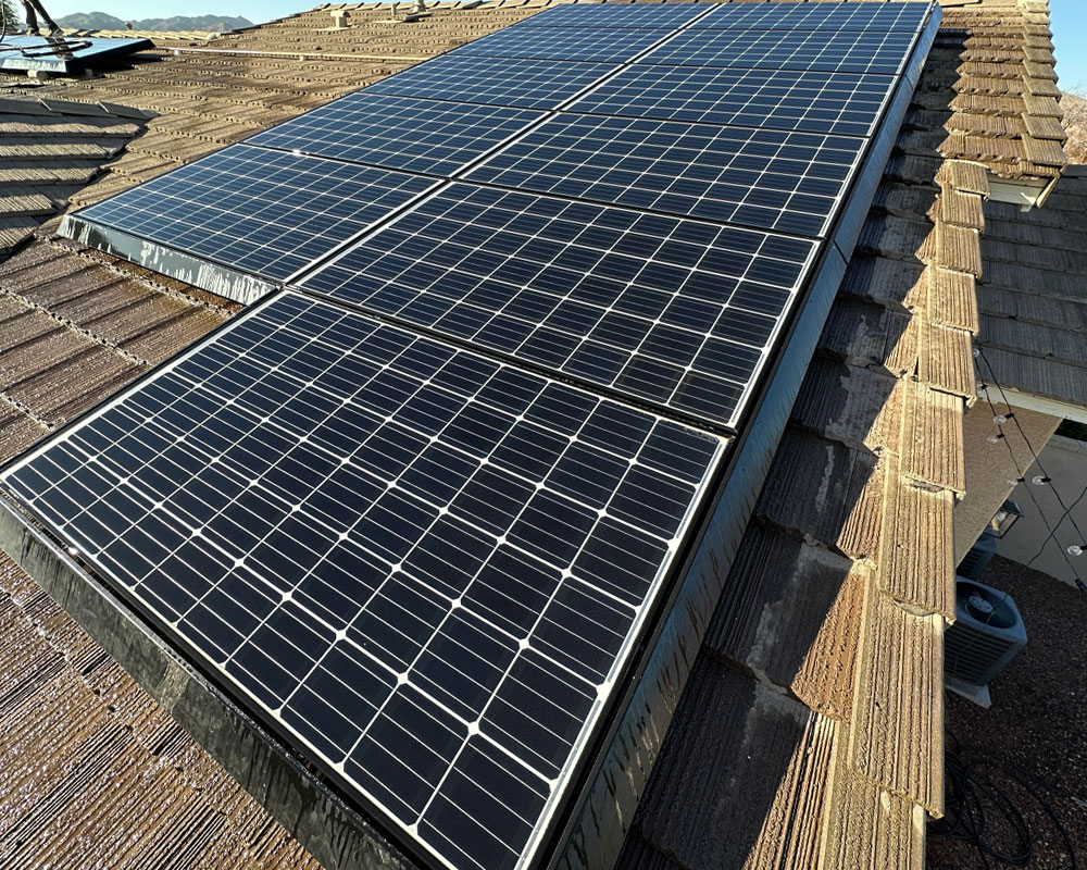 Solar panels installed on a roof in Arizona, showcasing the importance of maintenance for optimal energy production.