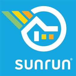 Sunrun logo featuring a stylized house and solar panels, representing solar energy solutions for residential systems.