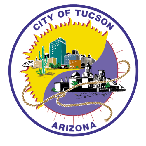 City of Tucson logo featuring iconic desert landscape, buildings, and a sun motif, representing Tucson, Arizona, relevant to local solar services.